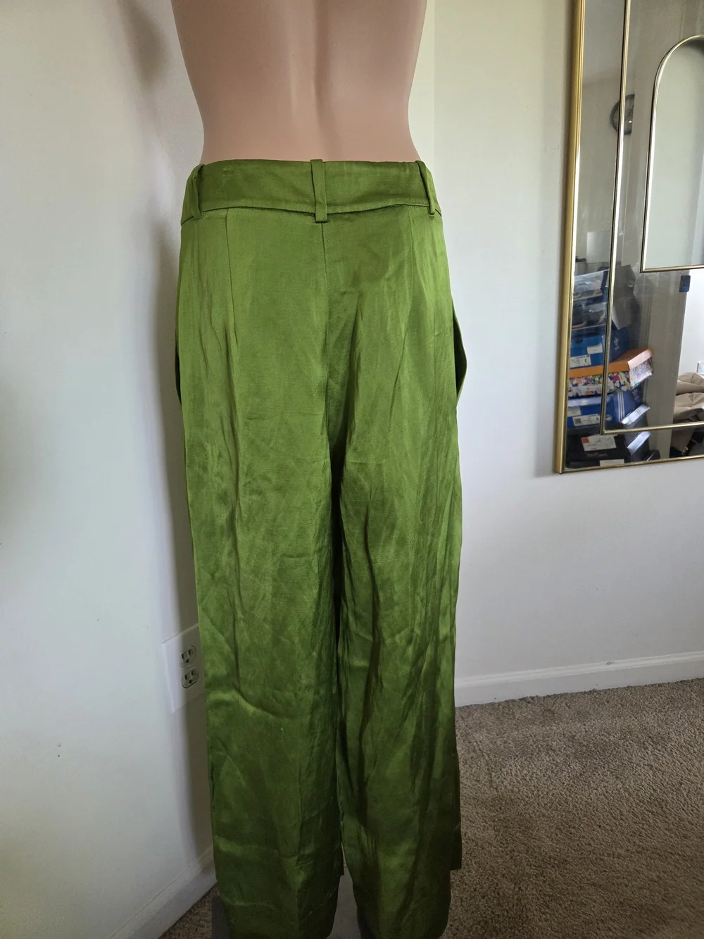 Zara Womens Lime Green Linen Wide-Leg Pants Size